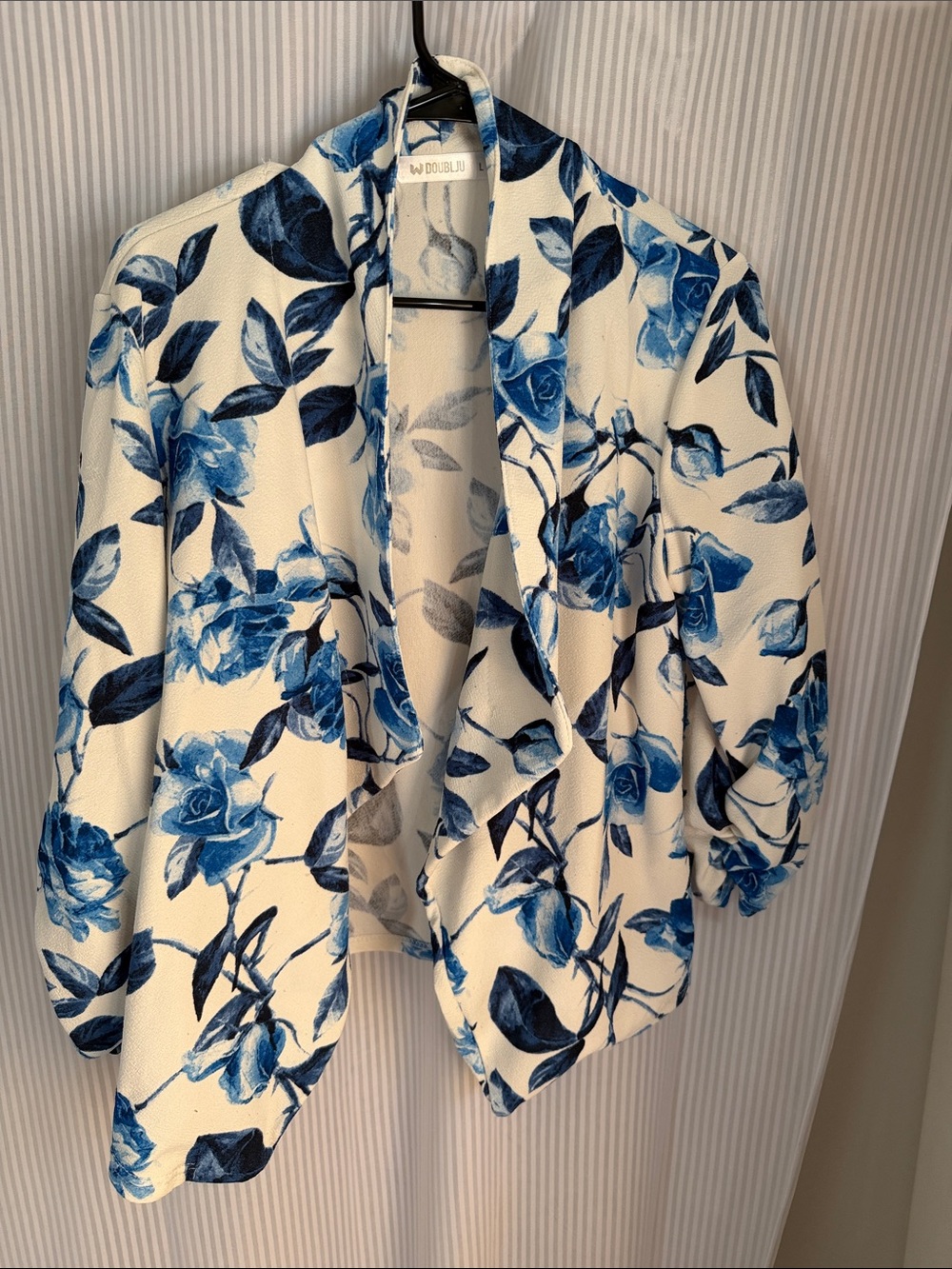 Doublju White Blazer with Blue Floral Print